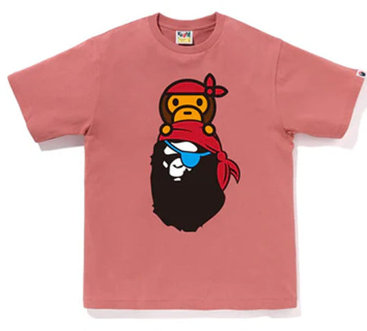 A BATHING APE BAPE APE PIRATE MILO ON APE HEAD TEE PINK