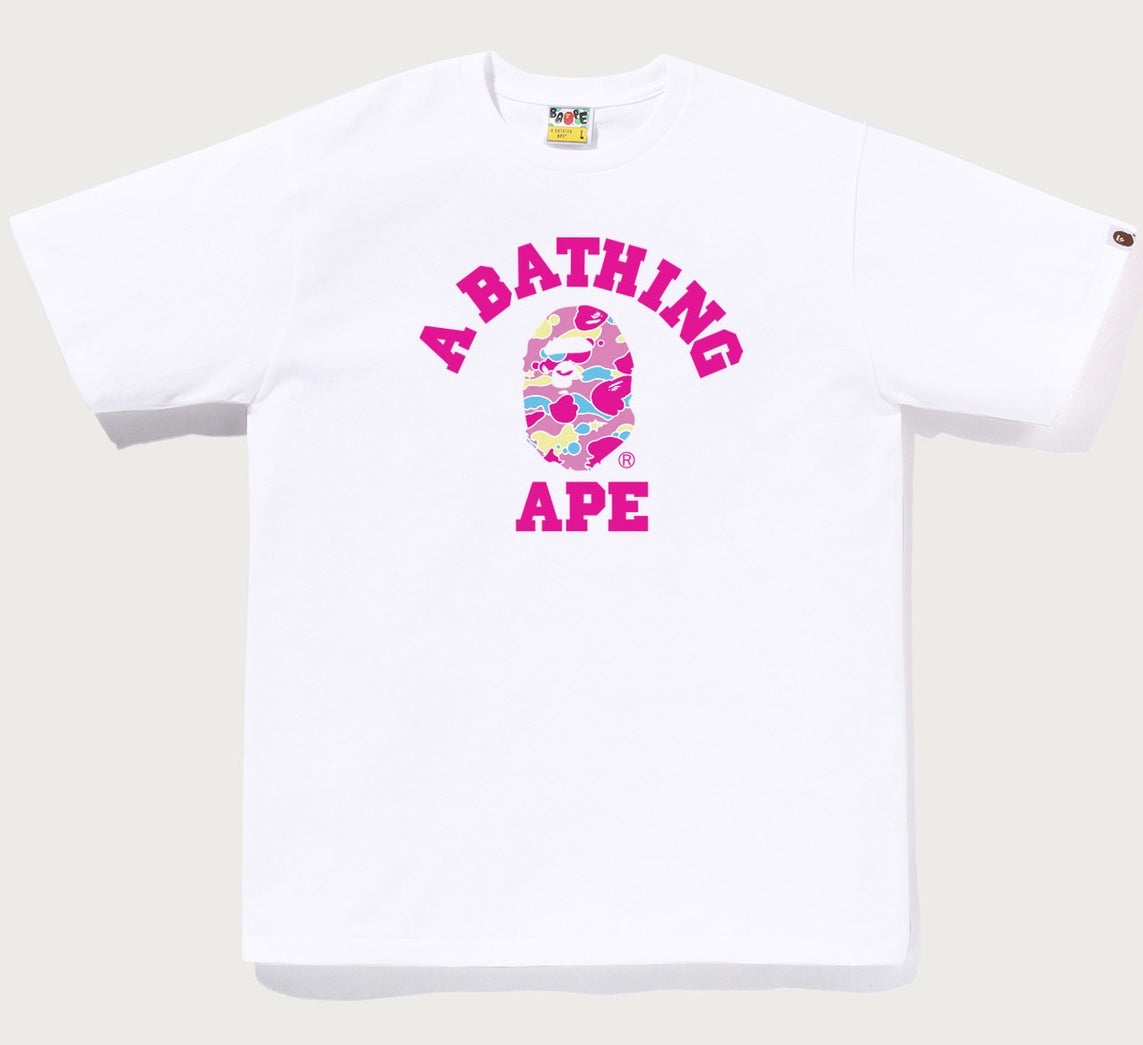 A BATHING APE STA CAMO COLLEGE TEE WHITE PINK