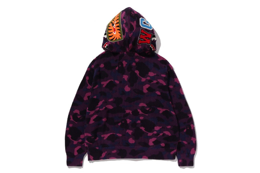A BATHING APE COLOR CAMO CROCHET RELAXED FIT SHARK FULL ZIP HOODIE PURPLE 13
