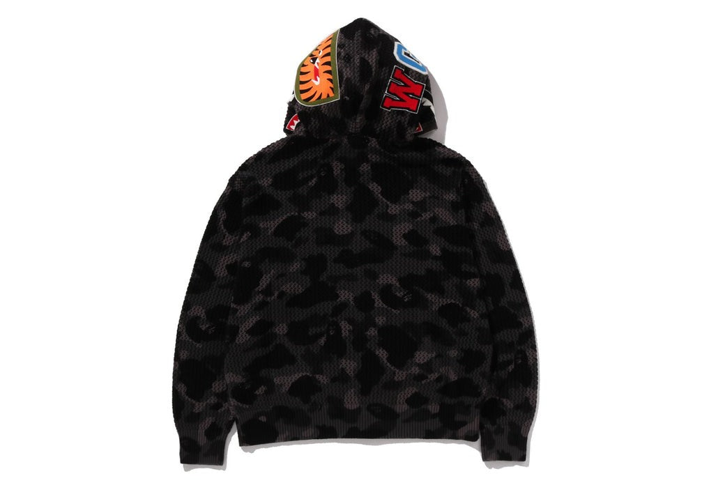 A BATHING APE COLOR CAMO CROCHET RELAXED FIT SHARK FULL ZIP HOODIE BLACK 3