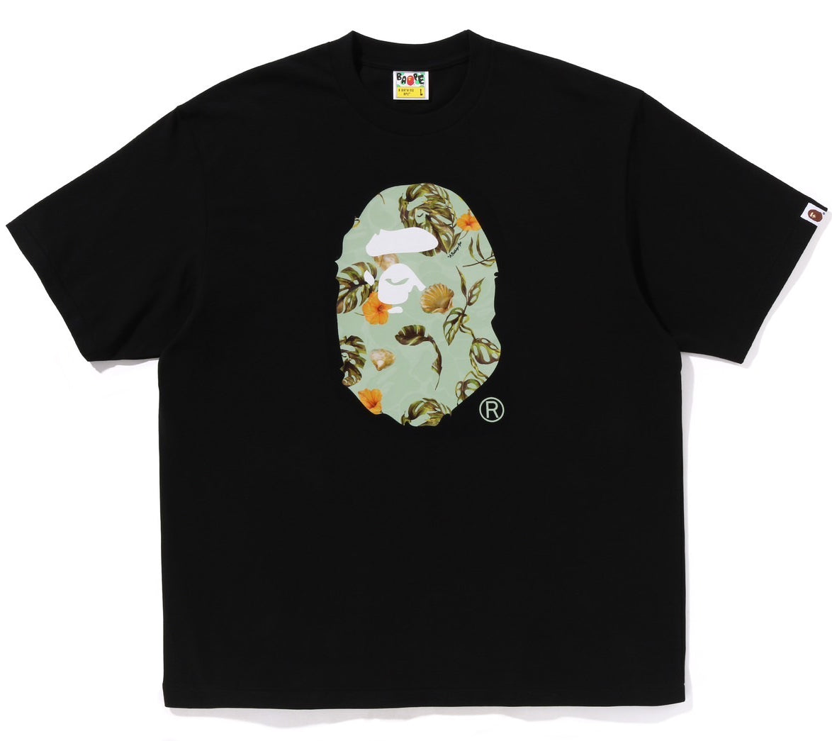 A BATHING APE BAPE VACATION PATTERN APE HEAD RELAXED FIT TEE BLACK