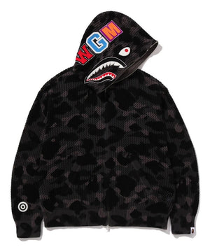 A BATHING APE COLOR CAMO CROCHET RELAXED FIT SHARK FULL ZIP HOODIE BLACK