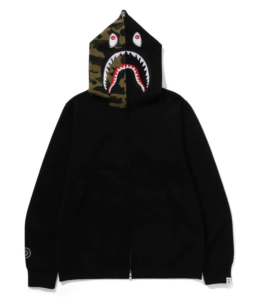 A BATHING APE 1ST CAMO SWAROVSKI SHARK FULL ZIP HOODIE