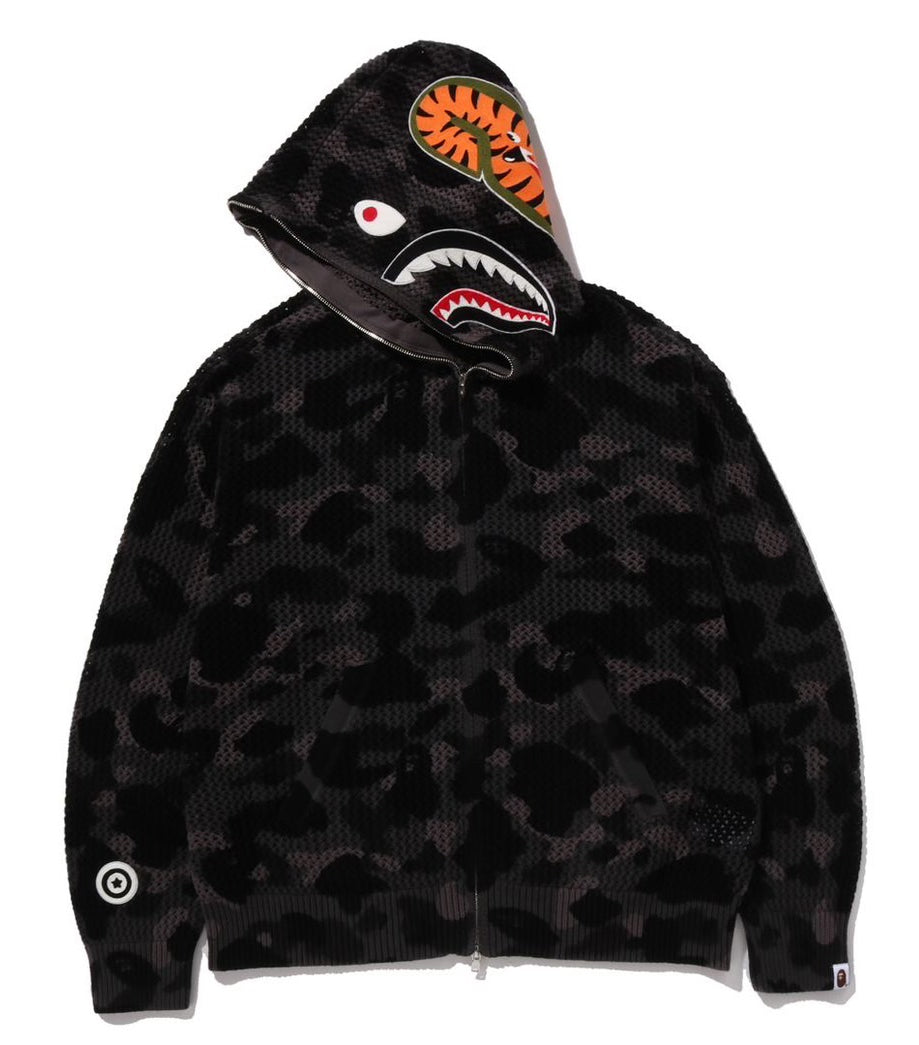 A BATHING APE COLOR CAMO CROCHET RELAXED FIT SHARK FULL ZIP HOODIE BLACK 2