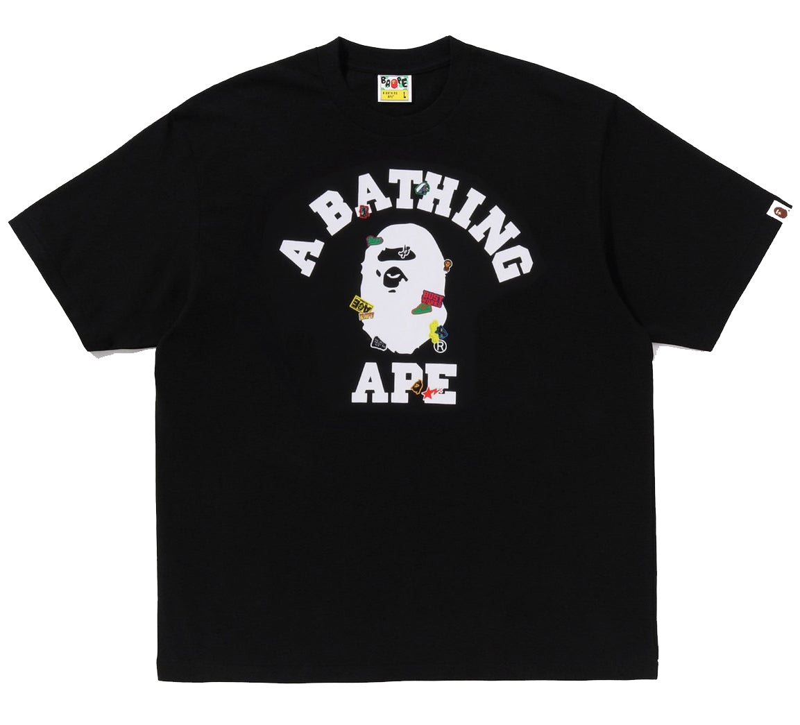 A BATHING APE BAPE STICKER COLLEGE RELAXED FIT TEE BLACK
