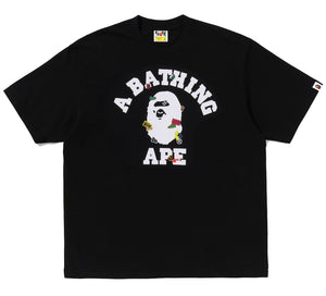 A BATHING APE BAPE STICKER COLLEGE RELAXED FIT TEE BLACK