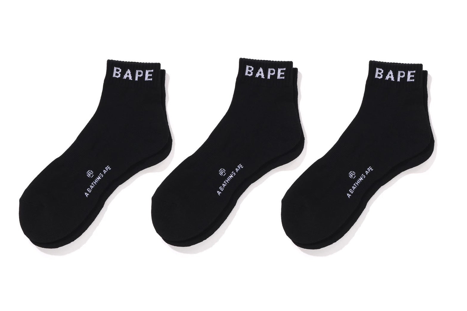 A BATHING APE BAPE ANKLE SOCKS 3 PAIRS SET BLACK