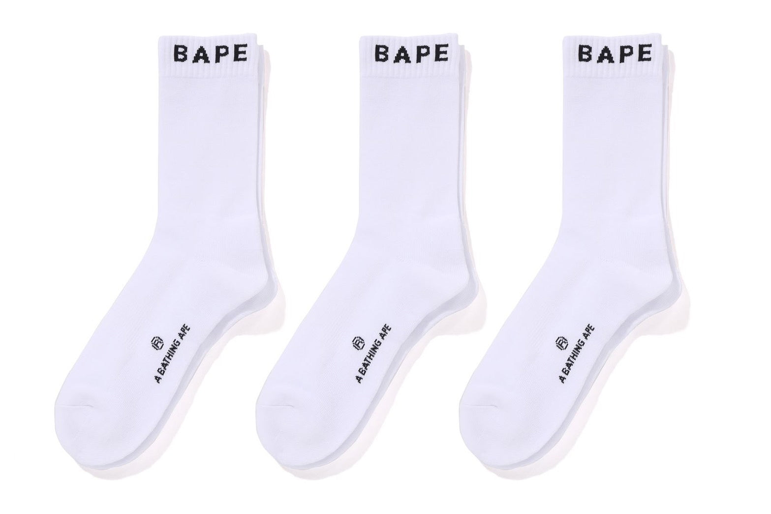 A BATHING APE BAPE SOCKS 3 PAIRS SET WHITE