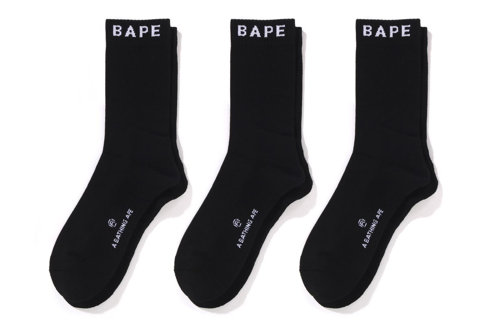 A BATHING APE BAPE SOCKS 3 PAIRS SET BLACK