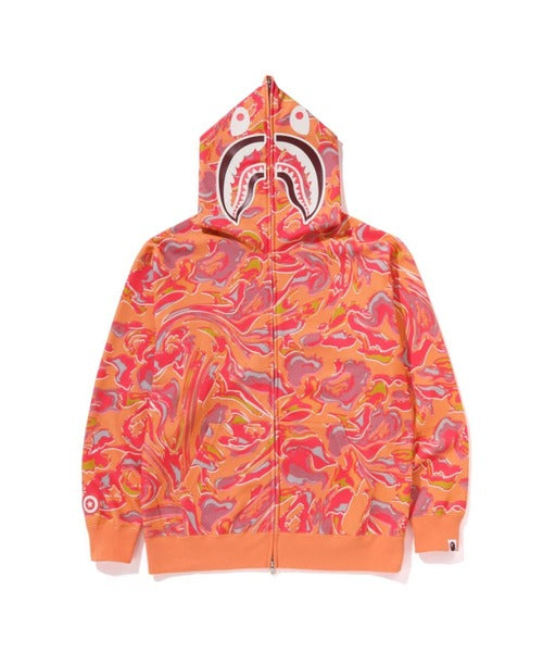 MARBLING CAMO SHARK RELAXED FIT FULL ZIP HOODIE オレンジ