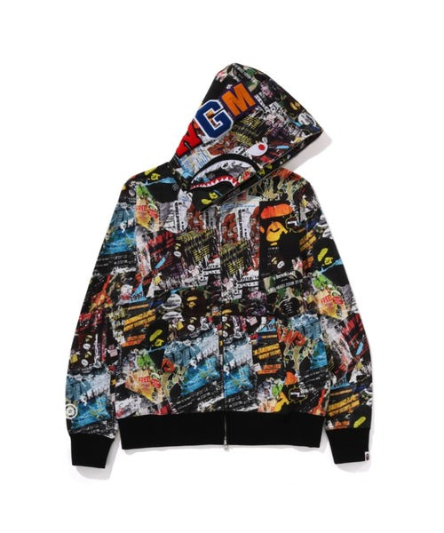 BAPE FLYER PATTERN SHARK FULL ZIP HOODIE マルチ