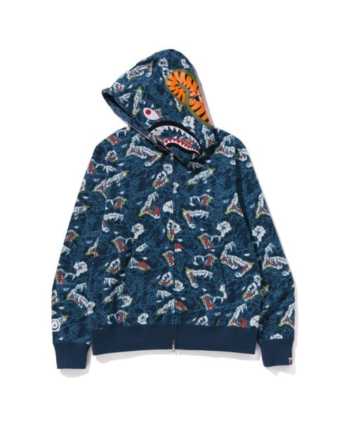 JAPANESE TATTOO CAMO SHARK FZ HOODIE ブルー Detail
