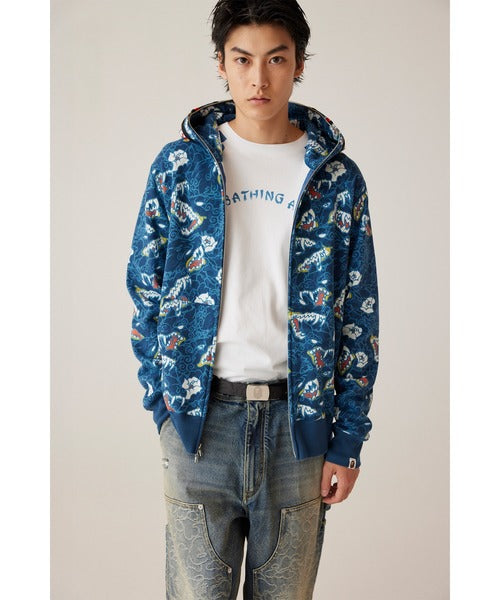 JAPANESE TATTOO CAMO SHARK FZ HOODIE ブルー Detail