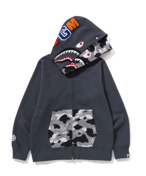 1ST CAMO SHARK FULL ZIP DOUBLE HOODIE グレー Detail