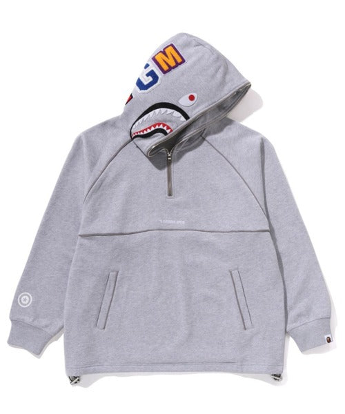 SHARK LOGO HALF ZIP RELAXED FIT PULLOVER HOODIE グレー
