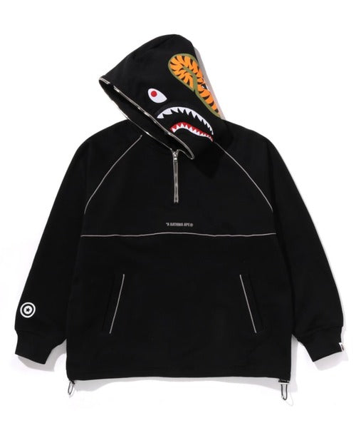 SHARK LOGO HALF ZIP RELAXED FIT PULLOVER HOODIE ブラック Detail