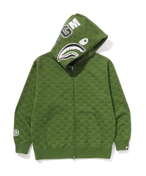 COLLEGE MONOGRAM RELAXED FIT SHARK FULL ZIP HOODIE M グリーン