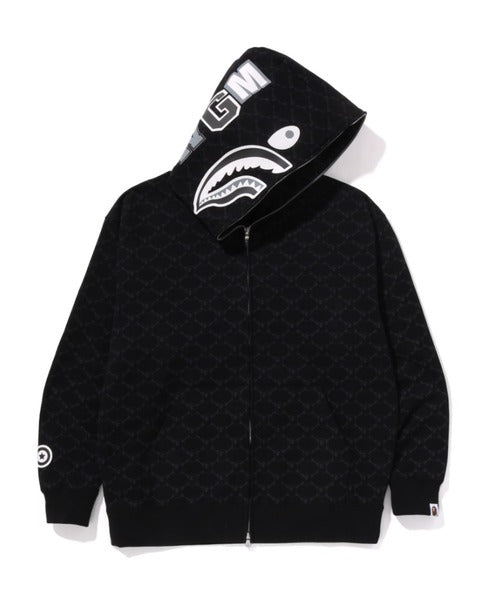 COLLEGE MONOGRAM RELAXED FIT SHARK FULL ZIP HOODIE M ブラック