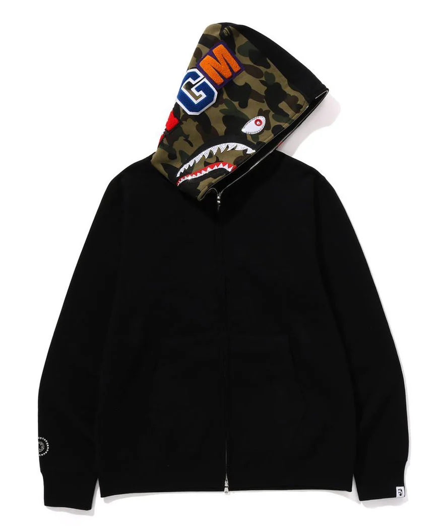 A BATHING APE 1ST CAMO SWAROVSKI SHARK FULL ZIP HOODIE