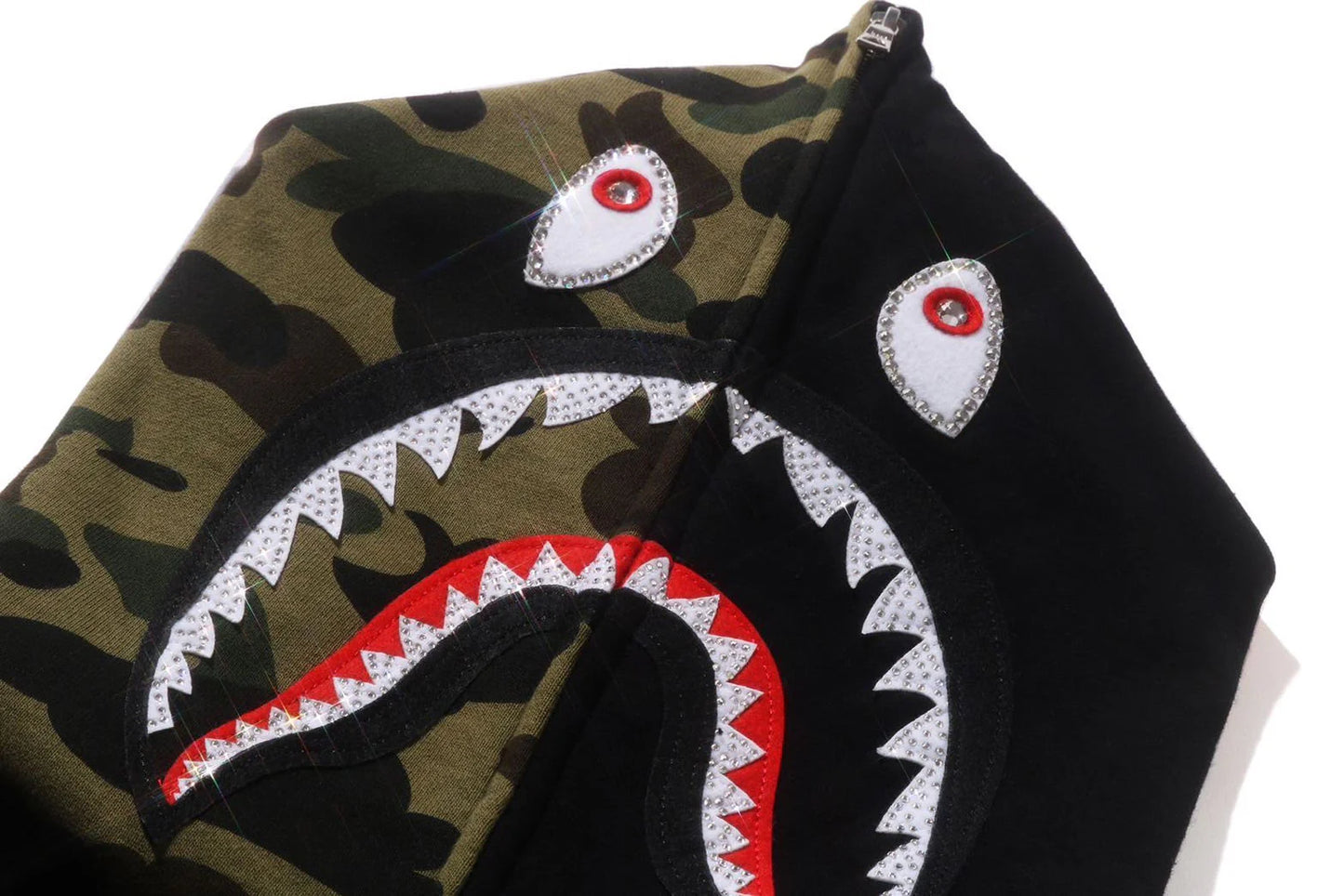 A BATHING APE 1ST CAMO SWAROVSKI SHARK FULL ZIP HOODIE