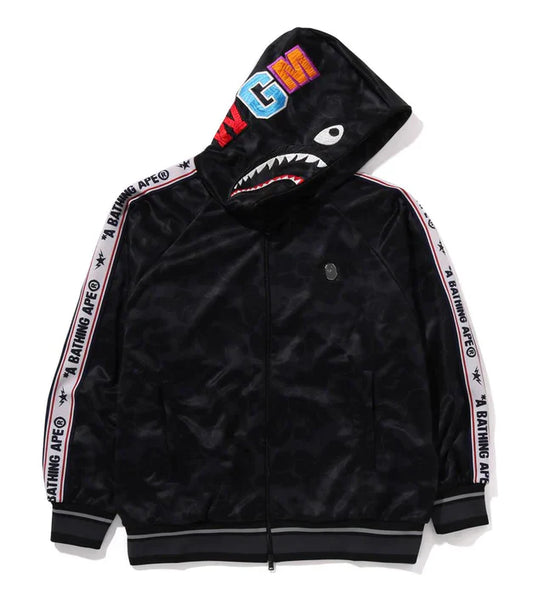 A BATHING APE BAPE SOLID CAMO RELAXED FIT SHARK FULL ZIP HOODIE BLACK