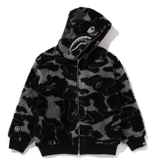 A BATHING APE BAPE ABC CAMO BOA SHARK RELAXED FIT FULL ZIP HOODIE BLACK