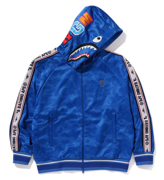 A BATHING APE BAPE SOLID CAMO RELAXED FIT SHARK FULL ZIP HOODIE BLUE