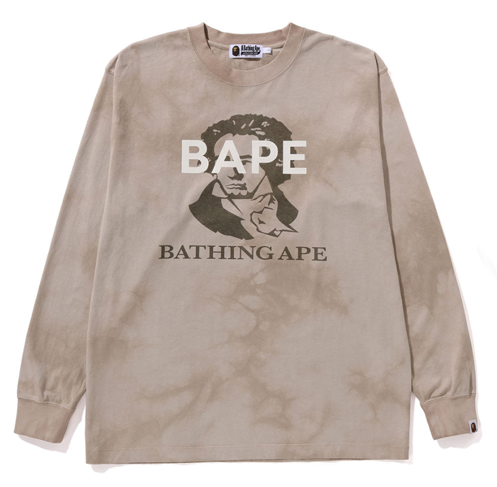 A BATHING APE BAPE TIE DYE BATHING APE L/S TEE BEIGE