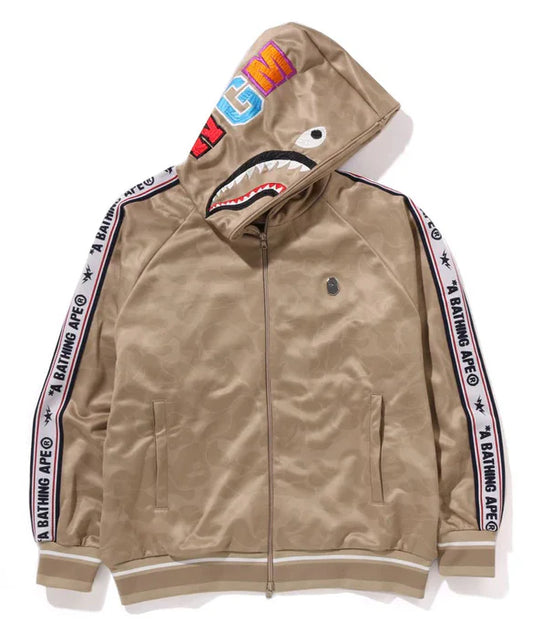 A BATHING APE BAPE SOLID CAMO RELAXED FIT SHARK FULL ZIP HOODIE BEIGE