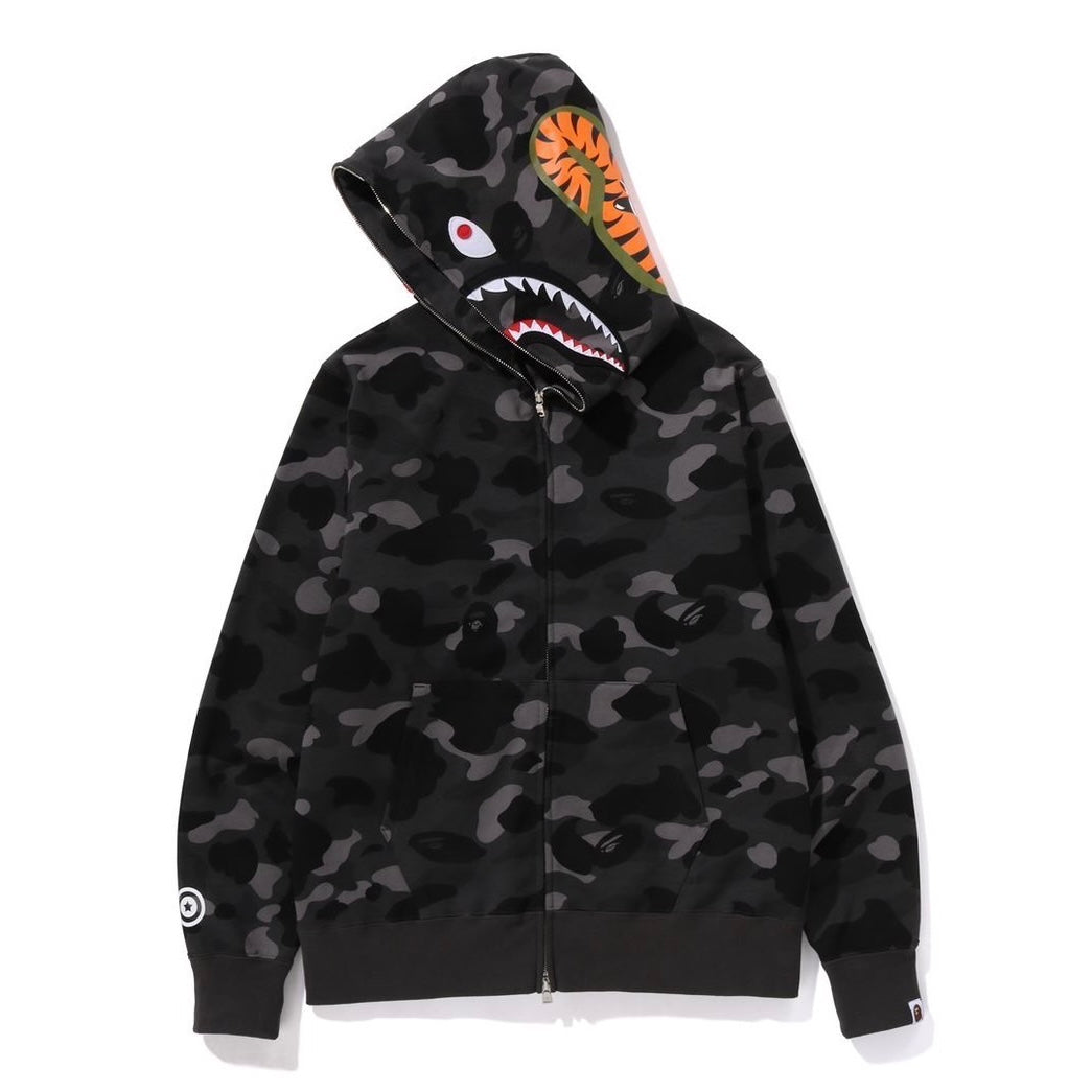 A BATHING APE BAPE COLOR CAMO WGM SHARK FULL ZIP HOODIE BLACK