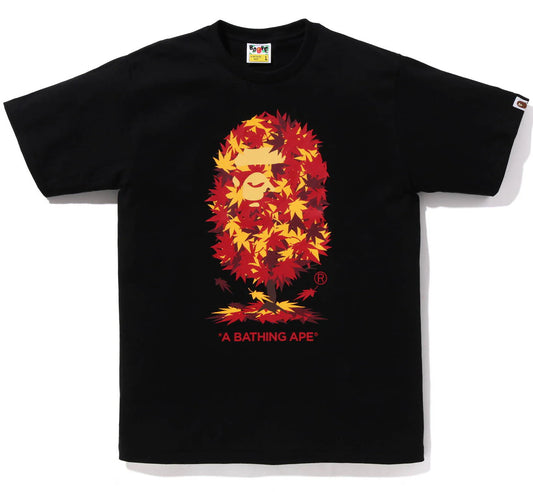 A BATHING APE BAPE JAPAN AUTUMN LEAVES APE HEAD TEE BLACK