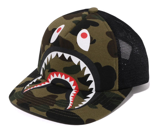 A BATHING APE BAPE 1ST CAMO SHARK MESH CAP GREEN
