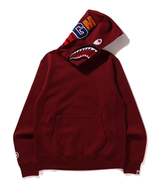 A BATHING APE BAPE SHARK PULLOVER HOODIE BURGUNDY