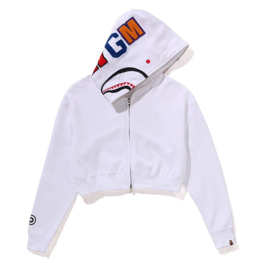 A BATHING APE BAPE Ladies' SHARK CROPPED FULL ZIP HOODIE WHITE