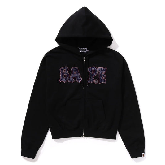 A BATHING APE Ladies' CRYSTAL STONE BAPE ZIP HOODIE BLACK