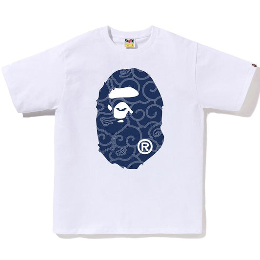 A BATHING APE BAPE JAPANESE CLOUD CAMO BIG APE HEAD TEE WHITE