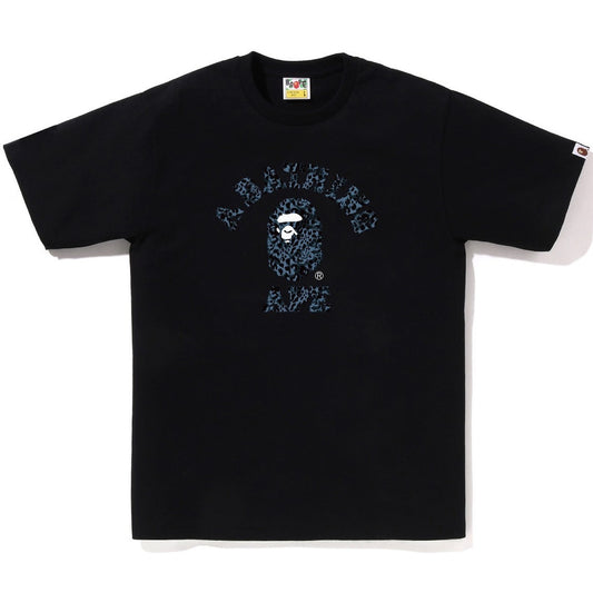 A BATHING APE BAPE WILD LEOPARD PATTERN COLLEGE TEE BLACK NAVY