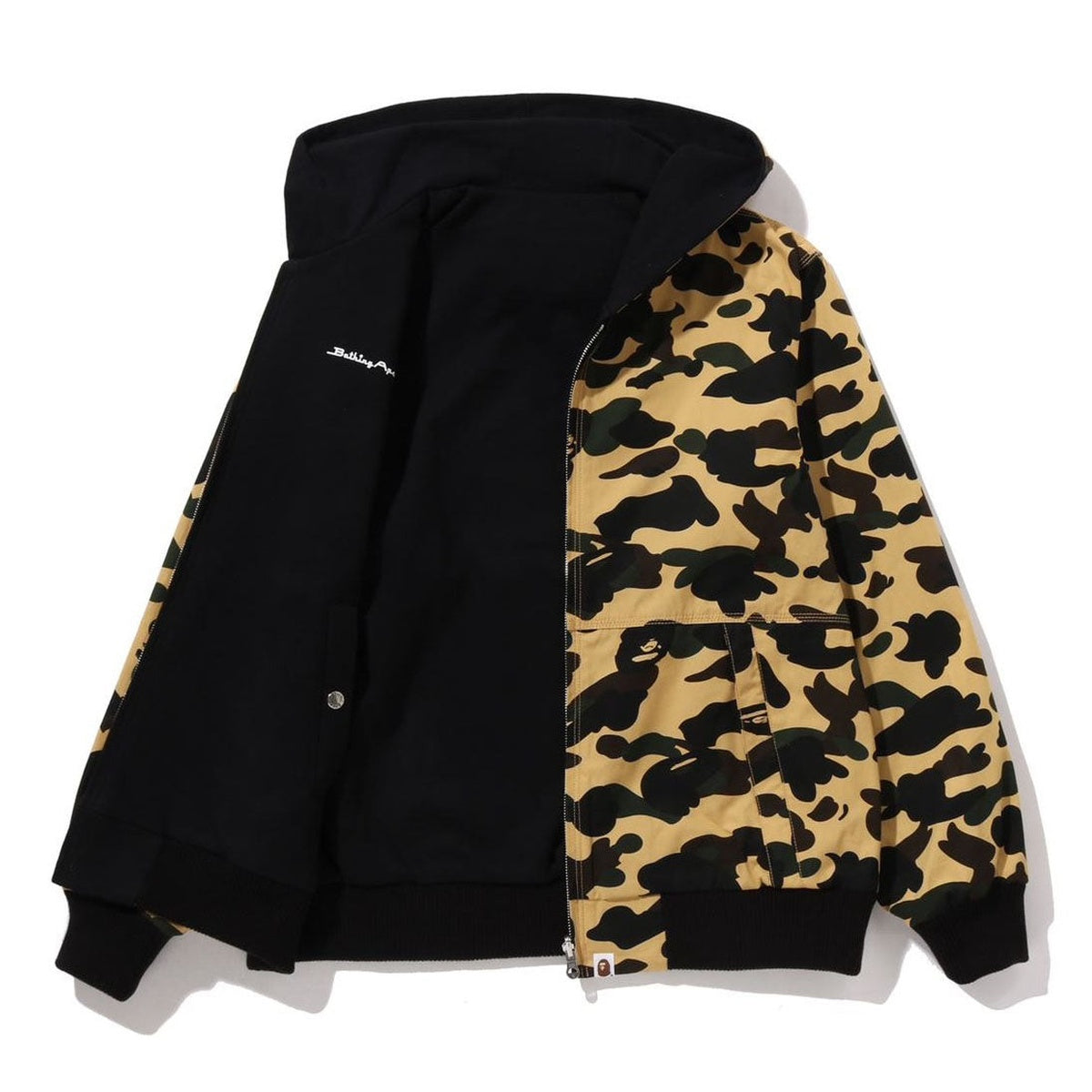 A BATHING APE BAPE 1ST CAMO REVERSIBLE ZIP HOODIE JACKET YELLOW