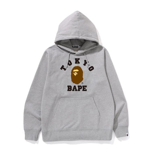 A BATHING APE BAPE TOKYO EXCLUSIVE COLLEGE PULLOVER HOODIE GRAY