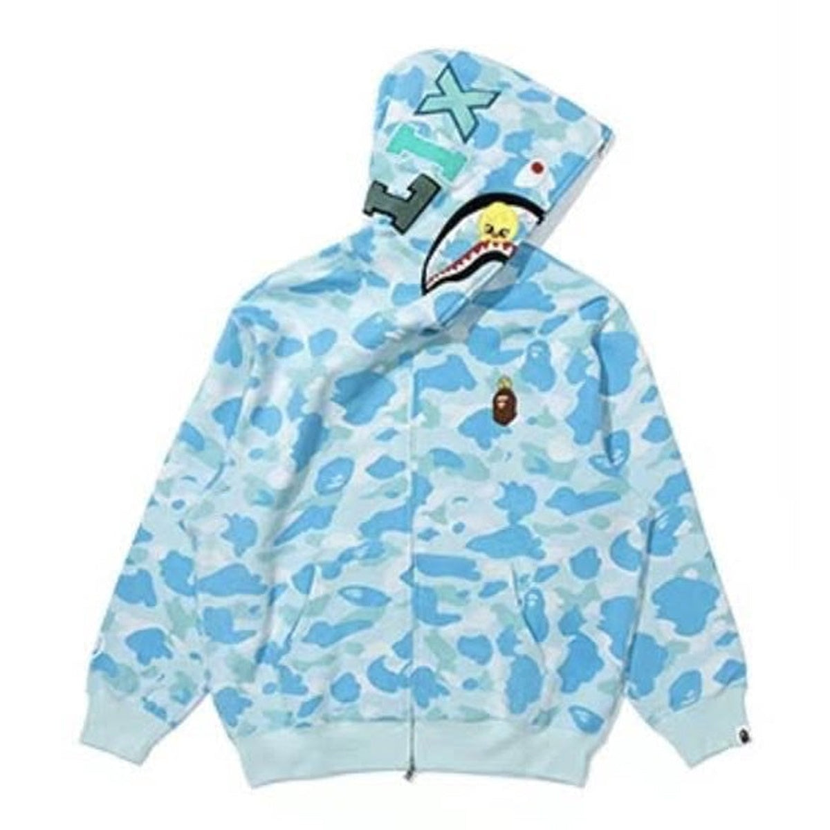 A BATHING APE BAPE STRAYKIDS BBOKARI SHARK FULL ZIP HOODIE SAX