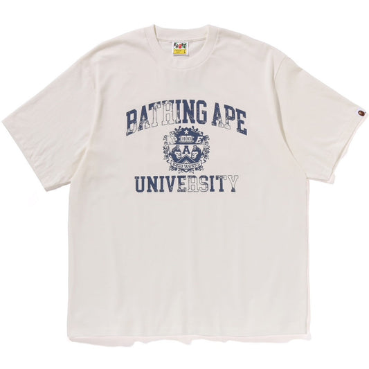 A BATHING APE BAPE SPRAY PRINT COLLEGE LOGO RELAXED FIT TEE IVORY
