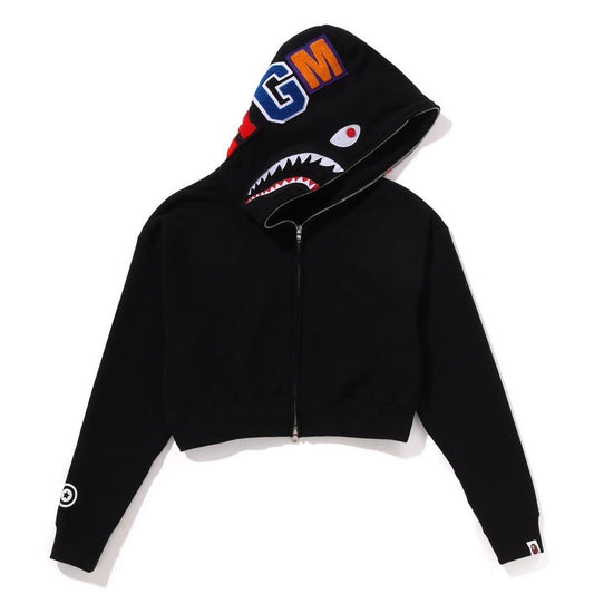 A BATHING APE BAPE Ladies' SHARK CROPPED FULL ZIP HOODIE BLACK