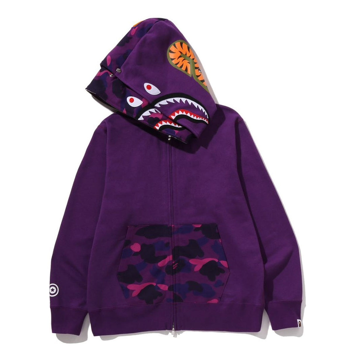 A BATHING APE BAPE COLOR CAMO SHARK FULL ZIP DOUBLE HOODIE PURPLE