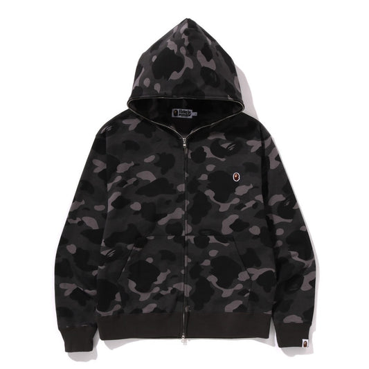 A BATHING APE BAPE ONE POINT COLOR CAMO CROPPED FULL ZIP HOODIE BLACK