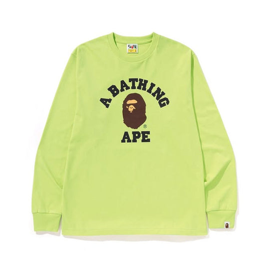 A BATHING APE BAPE COLLEGE L/S TEE LIGHT GREEN