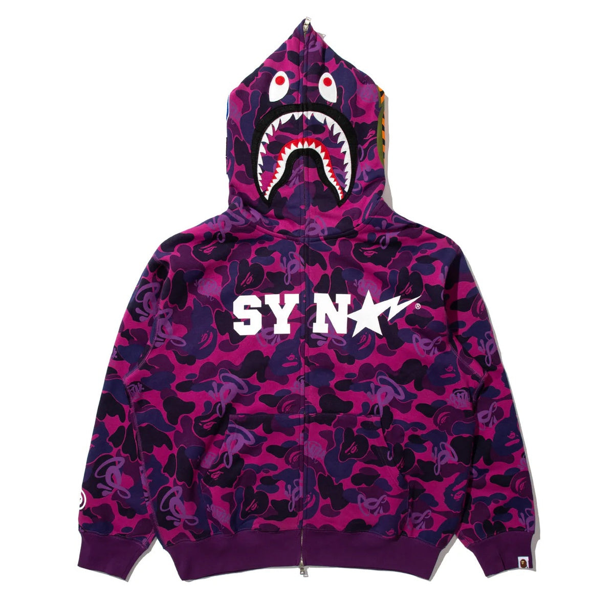 A BATHING APE BAPE SPOTIFY BY CENTRAL CEE CAMO SHARK FULL ZIP HOODIE PURPLE