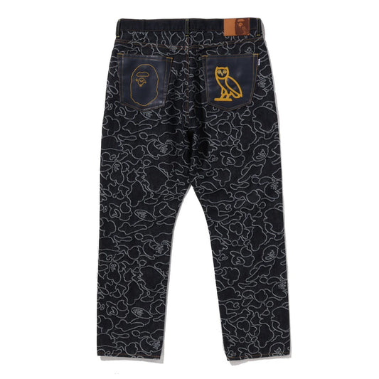 A BATHING APE BAPE OVO NEON 1ST CAMO JACQUARD DENIM PANTS INDIGO