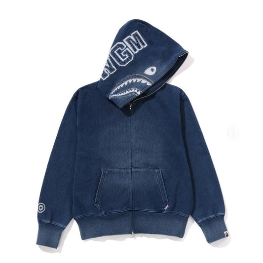 A BATHING APE BAPE Ladies' INDIGO SHARK FULL ZIP HOODIE INDIGO