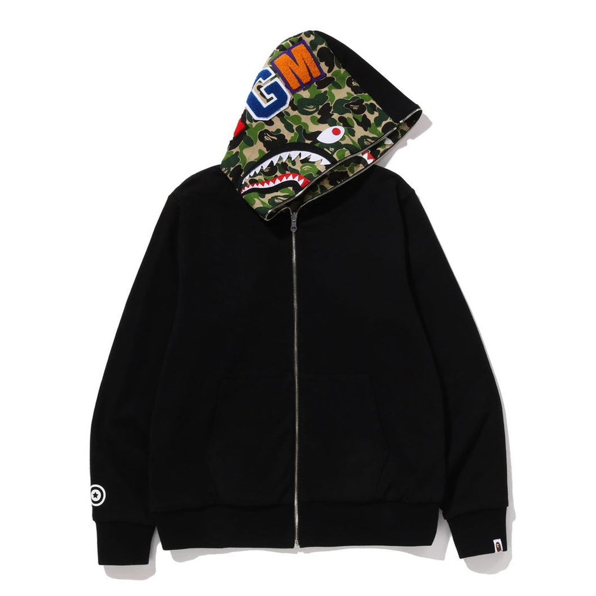 A BATHING APE BAPE ABC CAMO REVERSIBLE SHARK FULL ZIP HOODIE GREEN