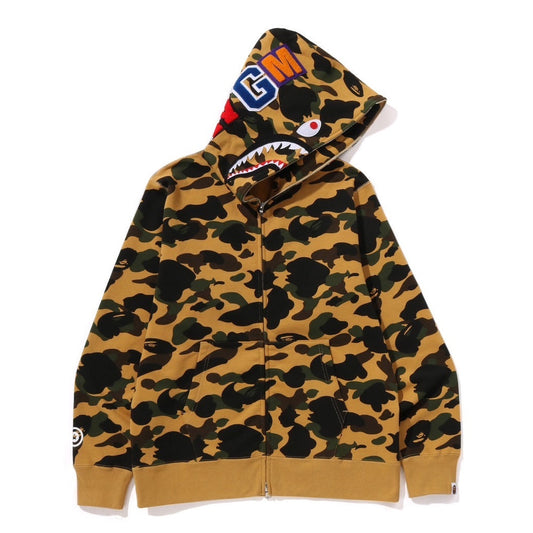 A BATHING APE BAPE 1ST CAMO SHARK FULL ZIP HOODIE YELLOW
